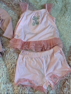 Girls Pink Ballet Ruffle Tank & Shorts Sleep Set